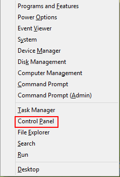 Windows 8 Quick View Menu, Control Panel